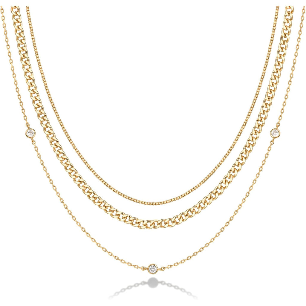 PAVOI 14K Gold Plated Dainty Layering Necklaces for Women | Snake Chain, Curb Link, Paperclip Layered Chains | Trendy Layering Necklace