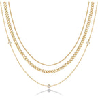 PAVOI 14K Gold Plated Dainty Layering Necklaces for Women | Snake Chain, Curb Link, Paperclip Layered Chains | Trendy Layering Necklace