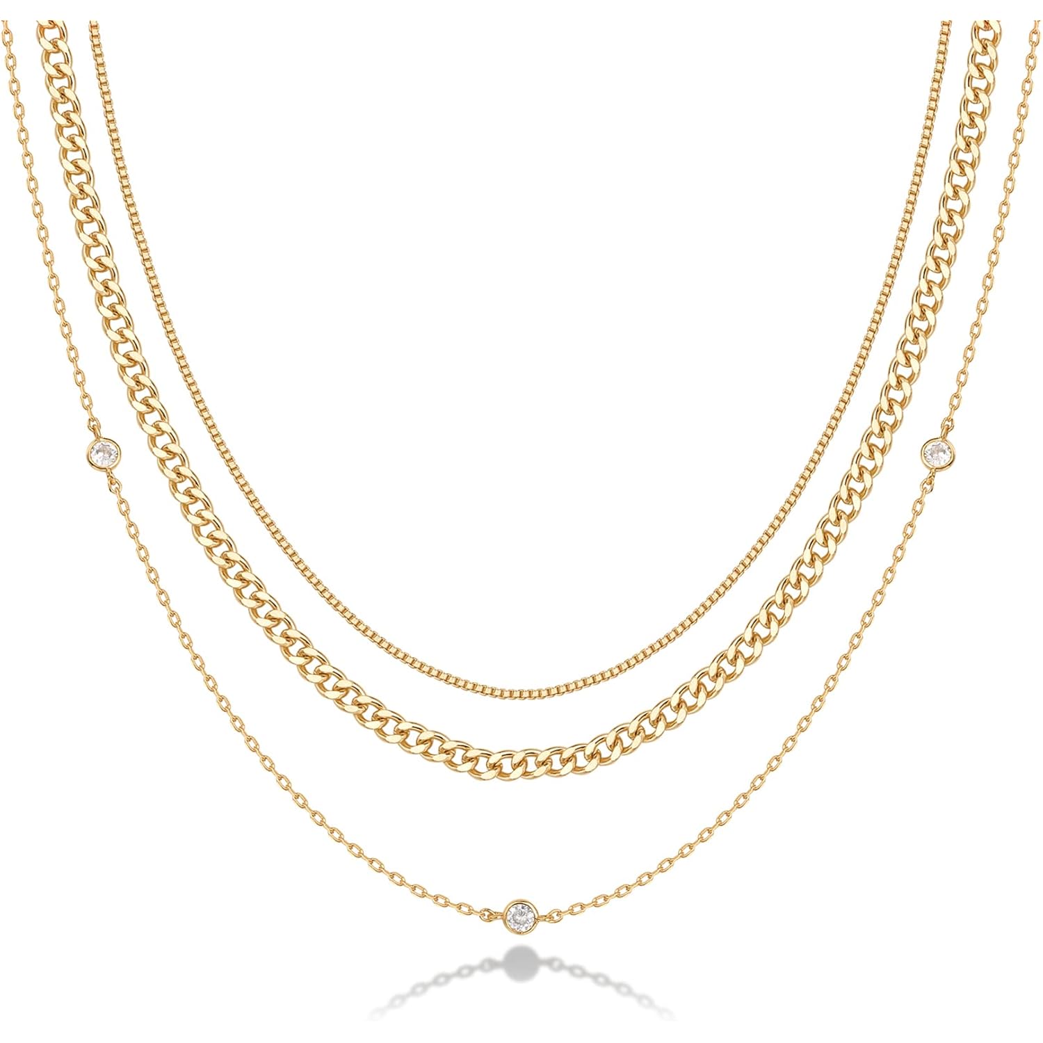 PAVOI 14K Gold Plated Dainty Layering Necklaces for Women | Snake Chain, Curb Link, Paperclip Layered Chains | Trendy Layering Necklace