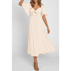 Prettygarden Summer Dress For Women 2026 Casual Short Sleeve Bow Tie V Neck Ruffle Midi Flowy Dresses