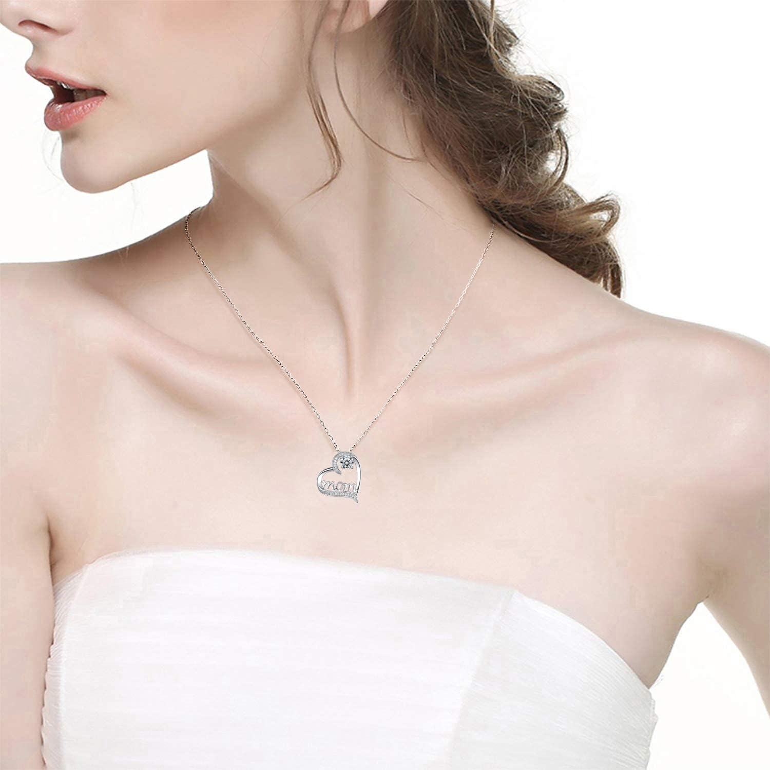 Dorella Mothers Day Birthday Gifts for Women 925 Sterling Silver May June July Birthstones Necklace Emerald Ruby Pearl Sapphire and More Stones Jewelry for Her Love Heart Pendant Necklace