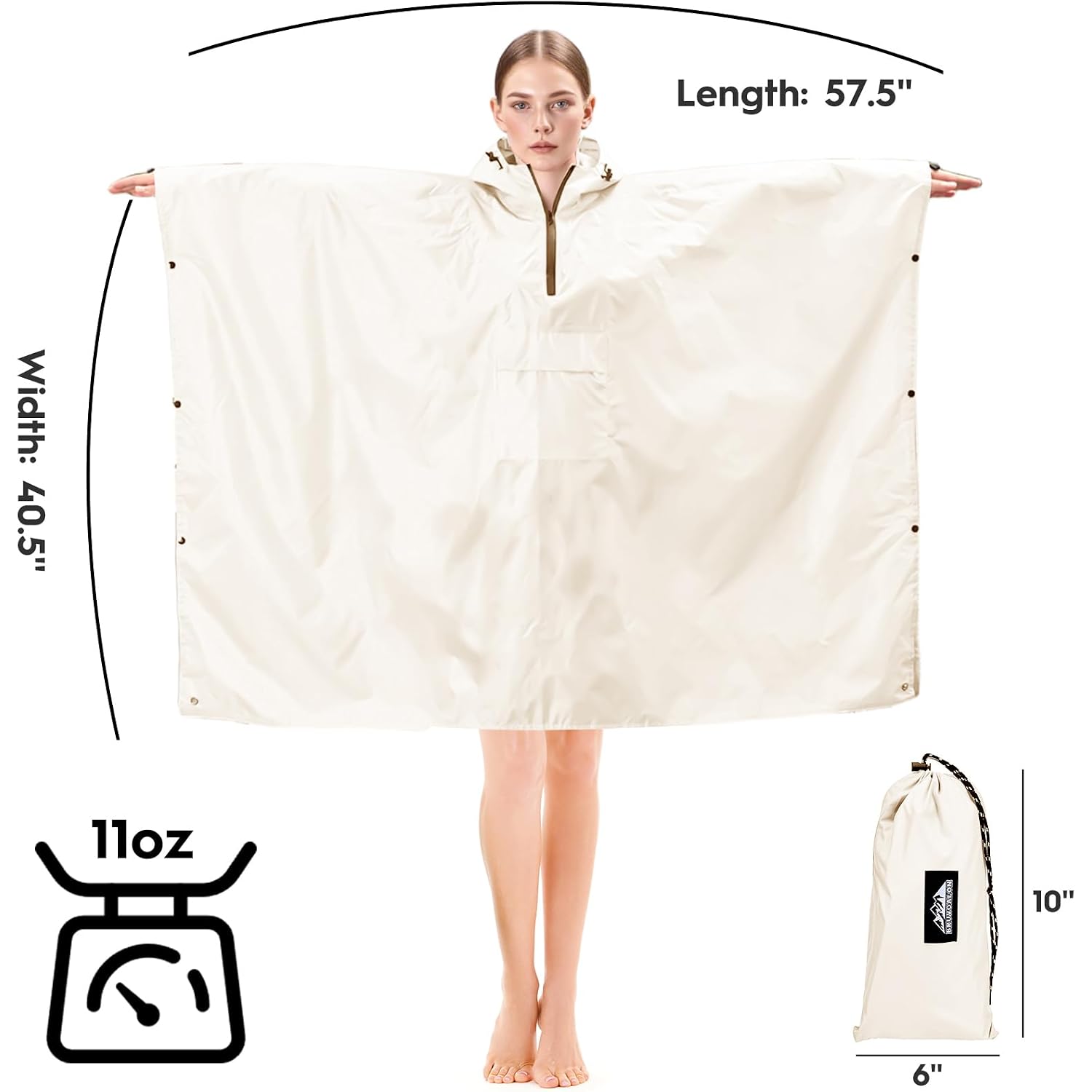 3-In-1 Rain Poncho With 1/4 Zip & Chest Pocket, Waterproof, Sunshade, Ground Mat For Adults & Youth Emergency