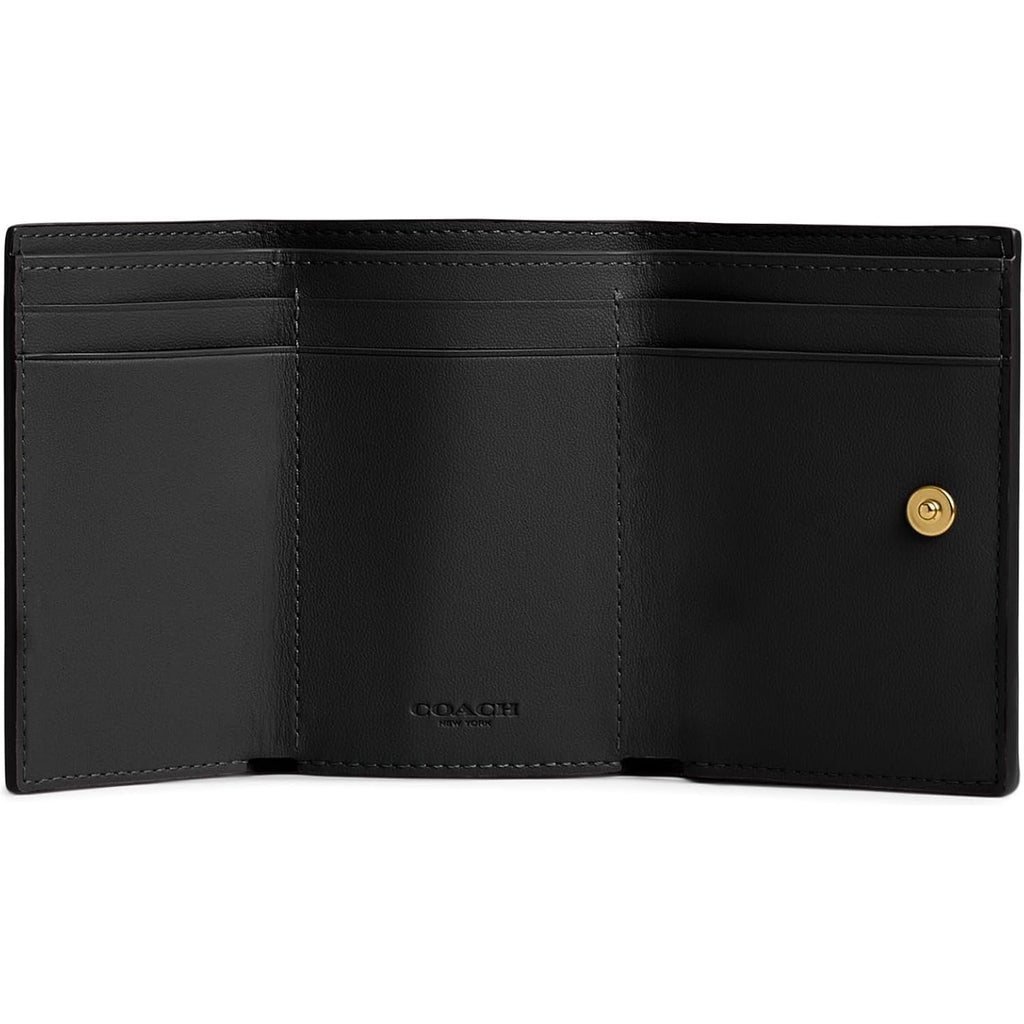 COACH Polished Pebble Leather Essential Mini Trifold Wallet Black One Size