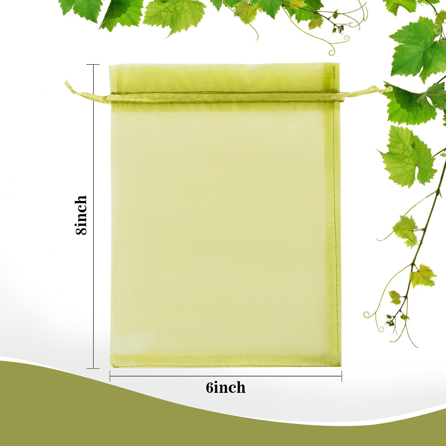 Sukh 50Pcs Fruit Protection Bags - 6"X8" Fruit Cover For Fruit Tree Garden Netting Bag To Protection Mesh Drawstring Organza Bags Green Bags For Fruits, Vegetables Reusable Gift Bag For Jewelry, Candy