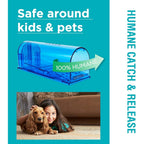 Humane Mouse Trap Reusable! [2-Pack] - Catch And Release No-Kill Rodent Traps For Indoors & Outdoors - Safe For Children & Pets - Reusable Mouse Catcher For Kitchen, Pantry & Garage Blinc (Blue)