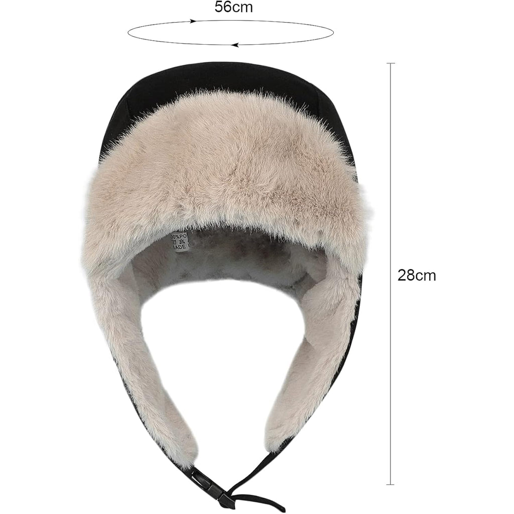 Women Winter Furry Trapper Hat with Earflaps Warm Faux Fur Windproof Russian Trooper Cap Fleece Lined Plush Hunting Ski