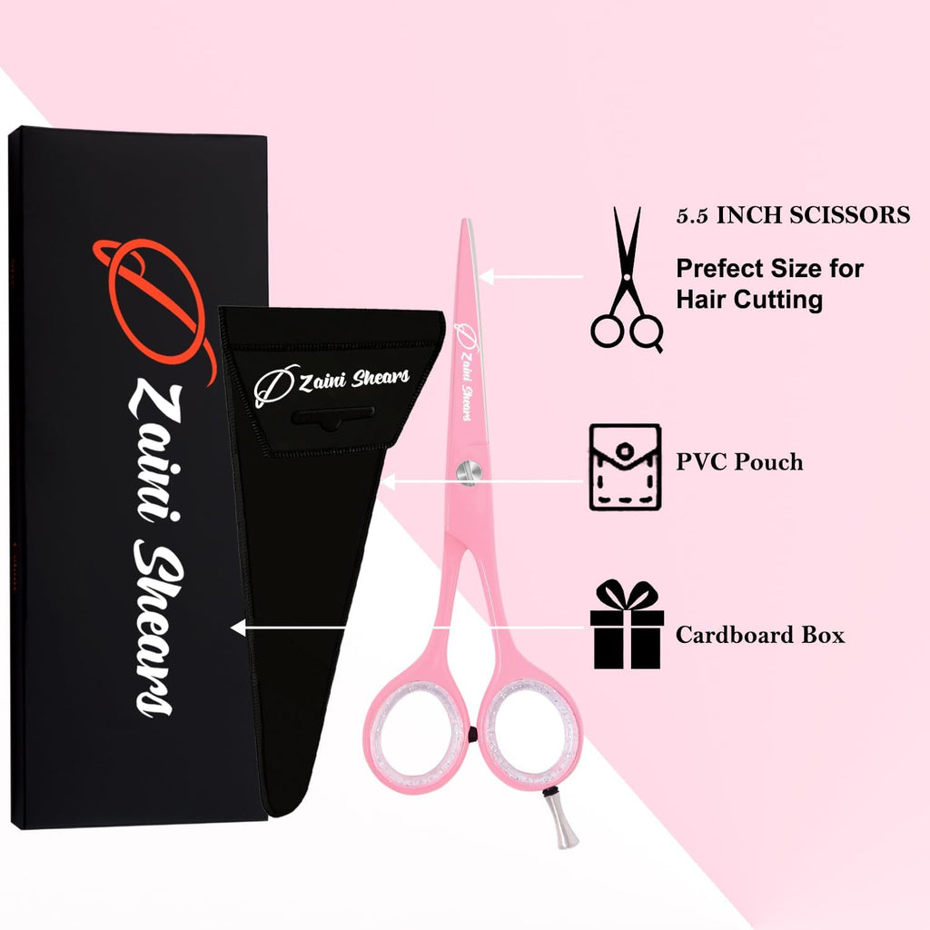 Hair Cutting Scissors Extremely Sharp Right-Hand Razor Edge - 5.5” Overall Length,Made Of 420C Japanese Stainless Steel Salon Scissors Professional Barber Haircut Scissors (Pink, 5.5'')