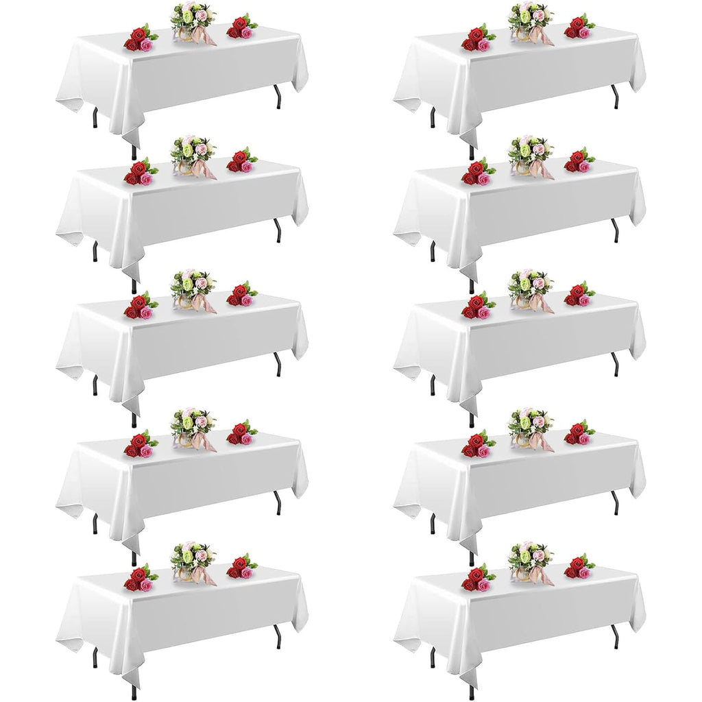 FINDYOU 10 Pack White Table Cloth Rectangle Table 60 x 102 Inch Tablecloths for 6 Foot Rectangle Tables. Stain and Winkle Resistant Polyester Washable White TableCloths for Parties Wedding Dining