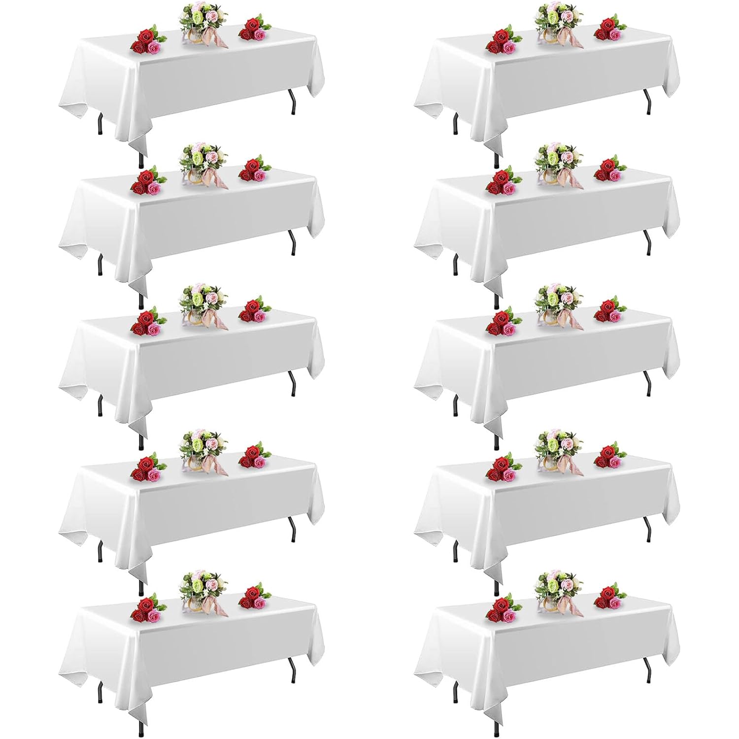 FINDYOU 10 Pack White Table Cloth Rectangle Table 60 x 102 Inch Tablecloths for 6 Foot Rectangle Tables. Stain and Winkle Resistant Polyester Washable White TableCloths for Parties Wedding Dining