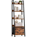 Furologee 5-Tier Ladder Shelf, Ladder Bookshelf With Removable Drawer, Rustic Bookcase Storage Rack Organizer, Wood Metal Freestanding Storage Shelf For Living Room, Home Office, Bedroom, Balcony