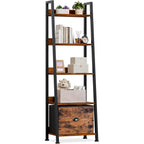 Furologee 5-Tier Ladder Shelf, Ladder Bookshelf With Removable Drawer, Rustic Bookcase Storage Rack Organizer, Wood Metal Freestanding Storage Shelf For Living Room, Home Office, Bedroom, Balcony