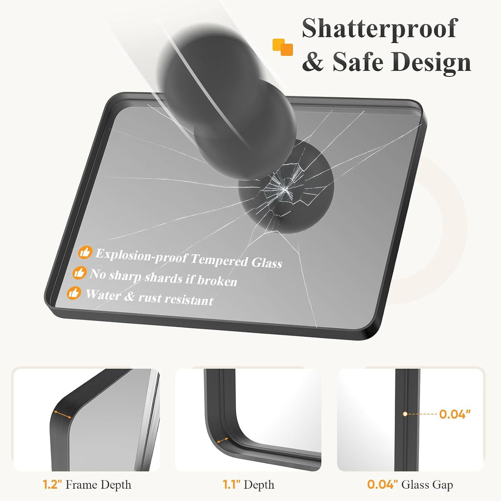 Sweetcrispy Bathroom Wall Mirror, 36X24 Inch Mirror For Over Sink, Black | Modern Wall Mount Vanity Mirror Rounded Rectangle With Matte Brush Metal Framed, For Home Decor, Living Room, Bedroom