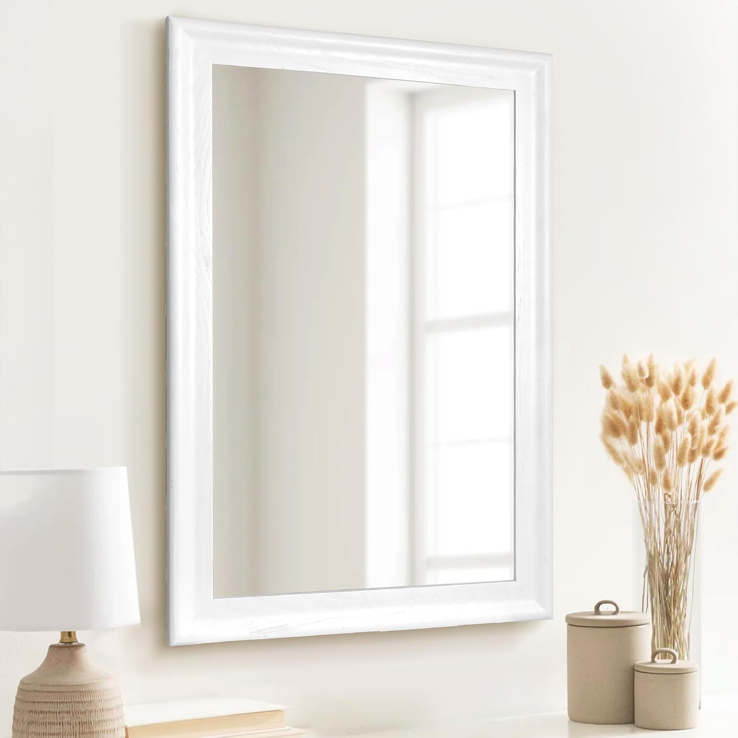 Culer White Wall Mirror For Bathroom,Rectangle Rustic 24 X 36 Inch Hanging Vanity Mirrors With Wood Grain Pattern For Living Room,Bedroom,Entryway (24X36 Inch, White)
