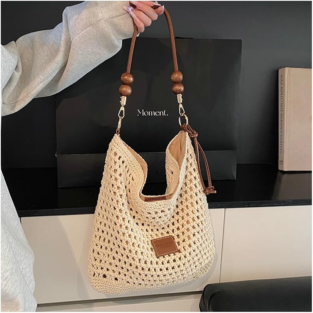 Boho Macrame Straw Beach Bag For Women - Summer Crossbody Tote, Lightweight Shoulder Purse For Vacation