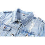Women Autumn 3/4 Sleeve Retro Short Denim Jackets Light Blue Jean Coats