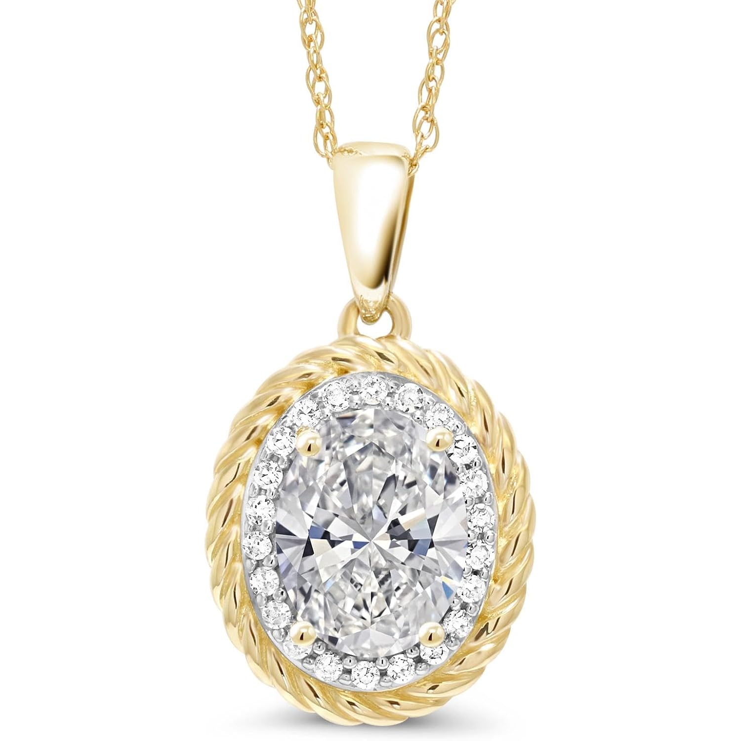 Gem Stone King 1.72 Cttw 14K Yellow Gold IGI Certified Lab Grown Diamond Pendant Necklace | Center Oval Diamond 1.5 Ct | D-E Color | VS1-VS2 Clarity | Gold Necklace For Women | 18 Inch Chain