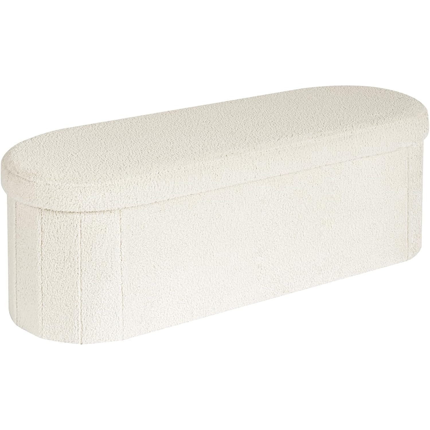 B Fsobeiialeo Ottoman With Storage For Living Room, Sherpa Folding Storage Ottoman Foot Rest, 43.3 Inches Collapsible Bedroom Bench White Cream