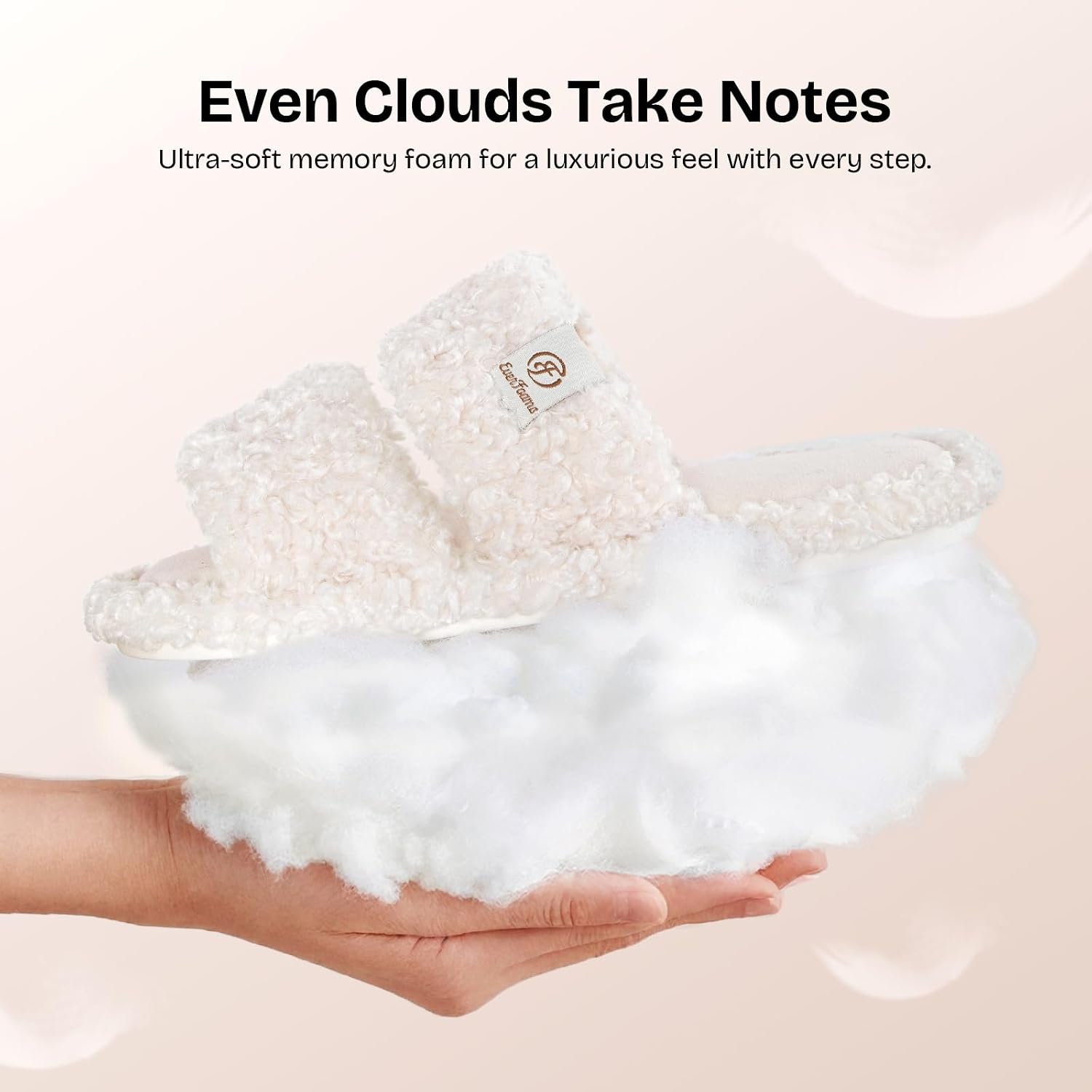 Everfoams Women'S Fuzzy Open Toe Slippers Comfy Soft Memory Foam Indoor House Shoes