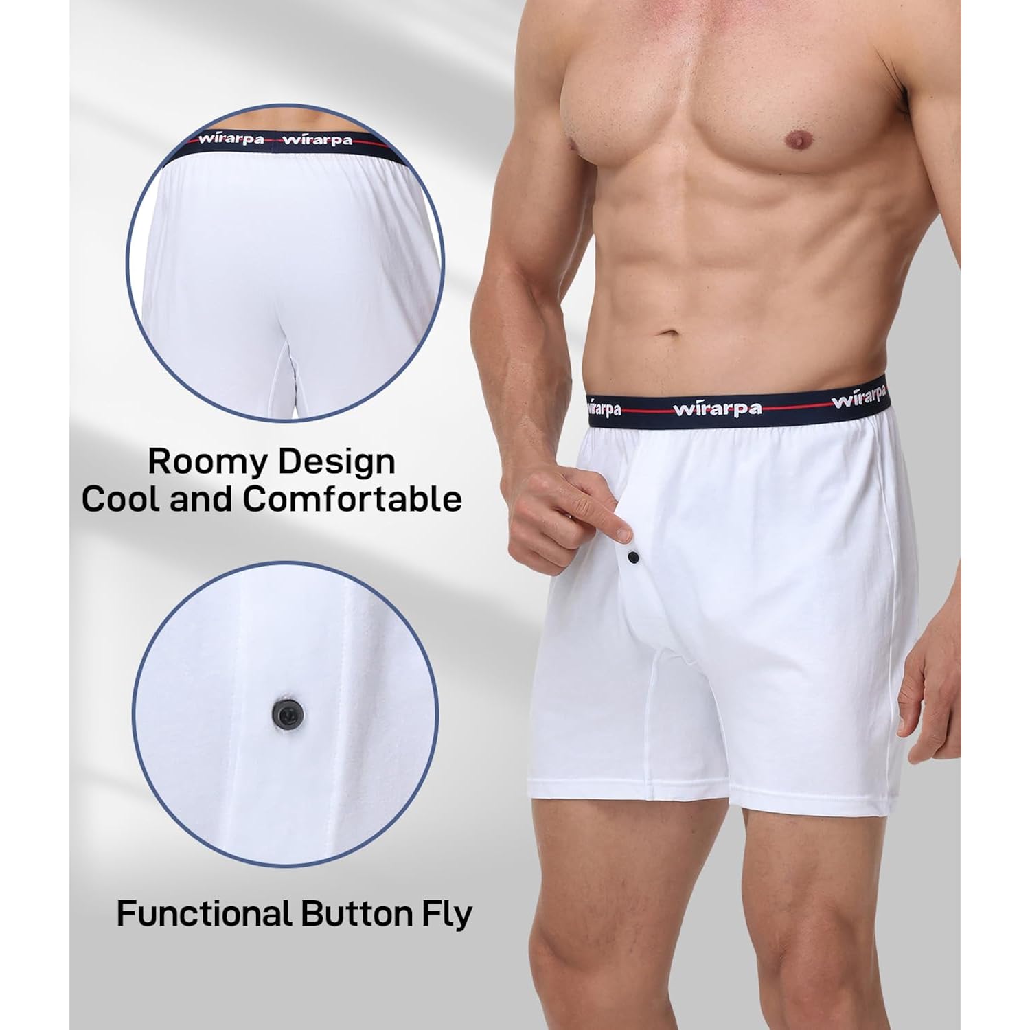 Wirarpa Men'S 100% Cotton Boxer Shorts Button Fly Underwear 4 Pack | Relaxed Fit, Breathable, Tagless Comfort, Soft Waistband, Multiple Sizes And Colors