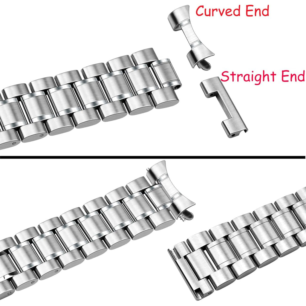 Juntan 20Mm 22Mm Stainless Steel Watch Band Curved End Straight End For Men Women Metal Watch Bands Strap Quick Release Replacement Bracelet With Double Folding Buckle Silver