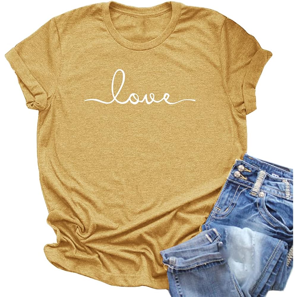 NIUBIA Women's T-Shirt Graphic Tees Love Printed Casual Short Sleeve Tops Summer Loose Fitted Top Ginger
