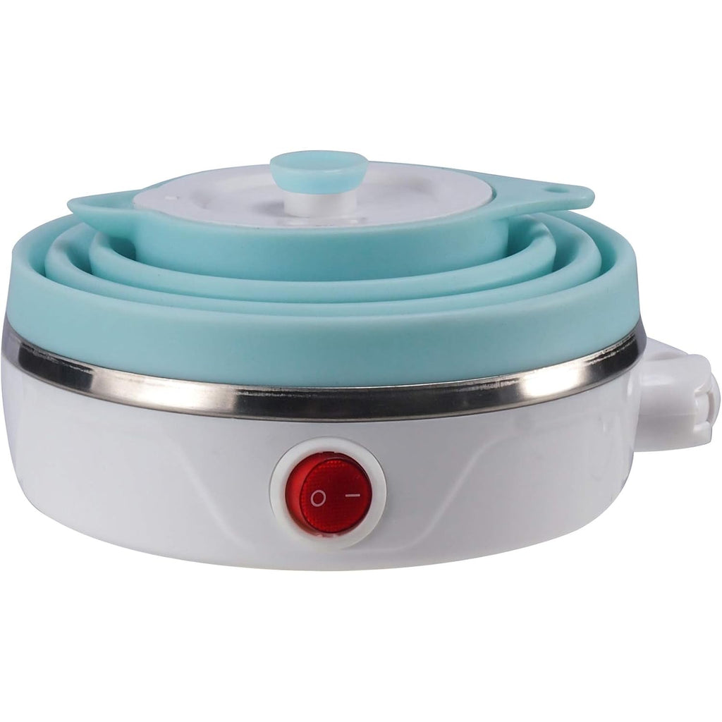 Travel Foldable Electric Kettle, Collapsible Electric Kettle Food Grade Silicone Small Pot Boiling Water,Dual Voltage（600Ml,110-220V Us Plug） (Blue)