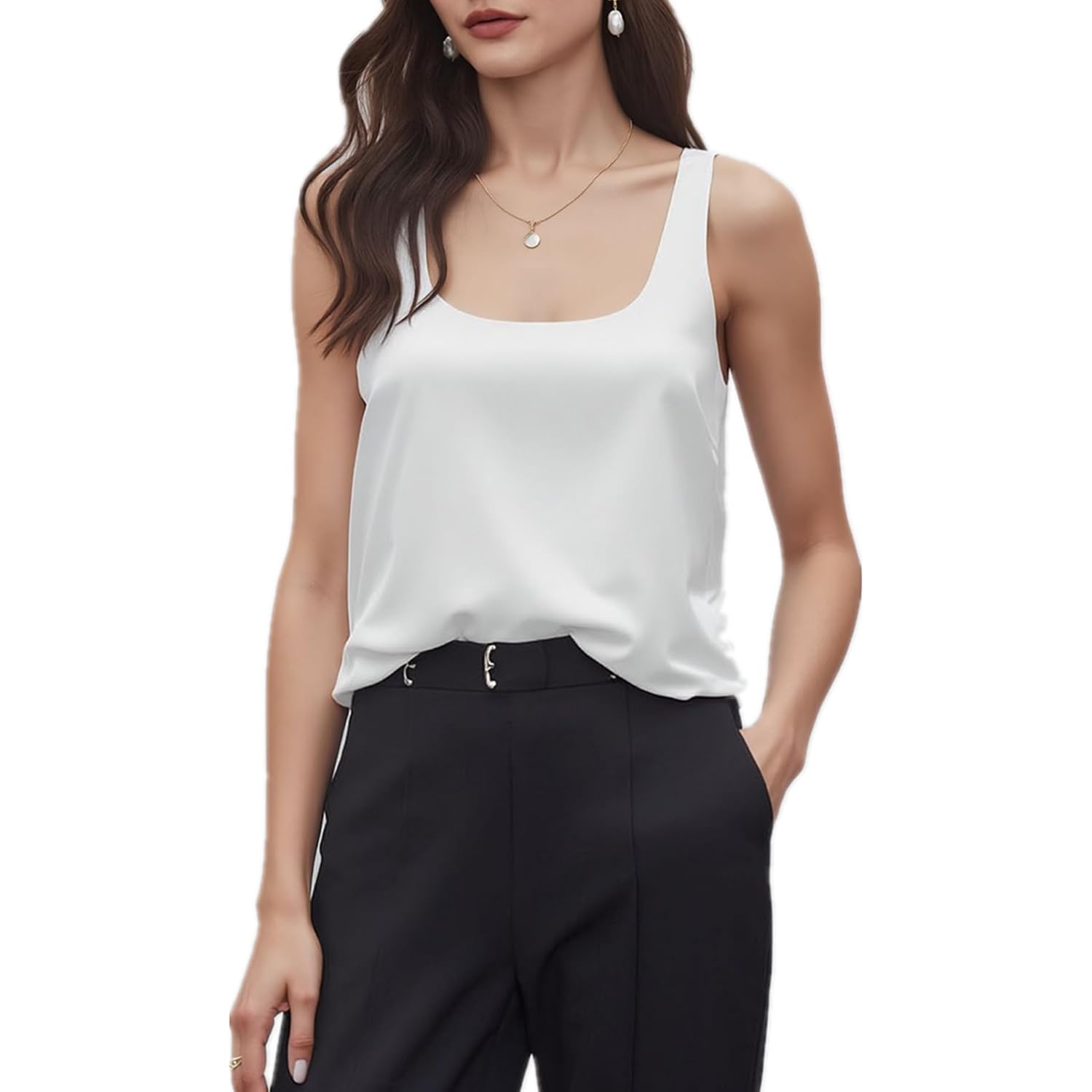 BLENCOT Women Satin Tank Top Casual Camisole Summer Shirt Basic Fashion Dressy Sleeveless Blouses S-2XL