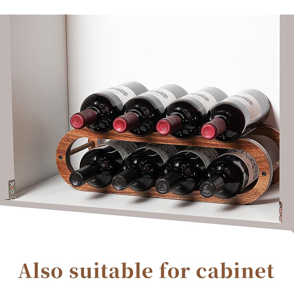 Navtcow Wine Rack And Water Bottle Organizer 2 In 1 For Cabinet And Countertop - Adjustable In 2 Sizes (Acacia Wood 2 Tier)
