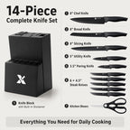 Xanapon Knife Set, 14 Pieces Kitchen Knife Set, High Carbon German Stainless Steel, Dishwasher Safe Cutlery With Built-In Knife Sharpener, Black