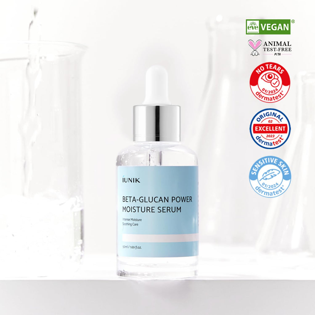 Iunik Beta-Glucan Power Moisture Serum – Beta-Glucan & 7 Types Of Peptides Deep Hydration Vegan Serum For Dry, Mature & Sensitive Skin, Korean Skincare, 50Ml / 1.69 Fl Oz