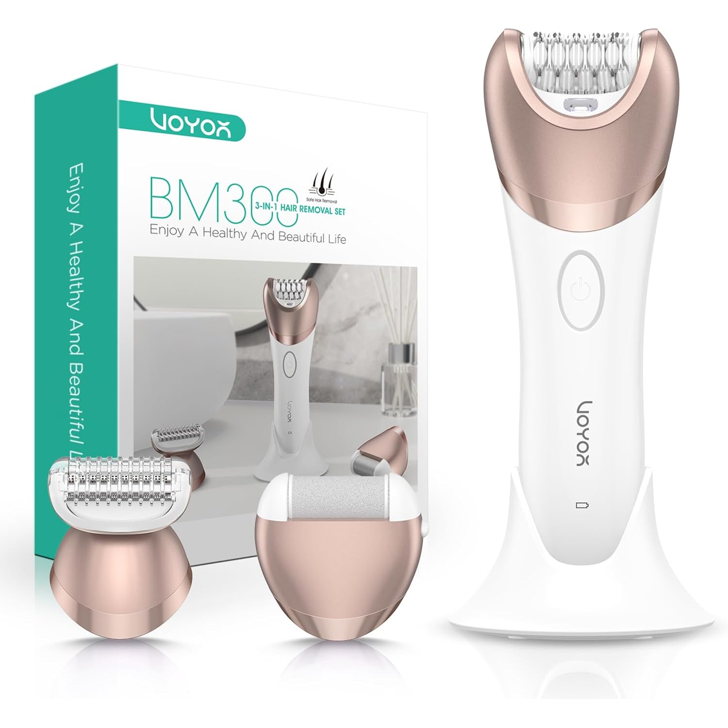 VOYOR Epilator for Women, 3 in 1 Epilator Hair Removal for Women, Epilators Hair Remover for Leg Arm with 30 Tweezers, Rechargeable & Cordless Electric Lady Shaver & Trimmer BM300 (Champagne Gold)