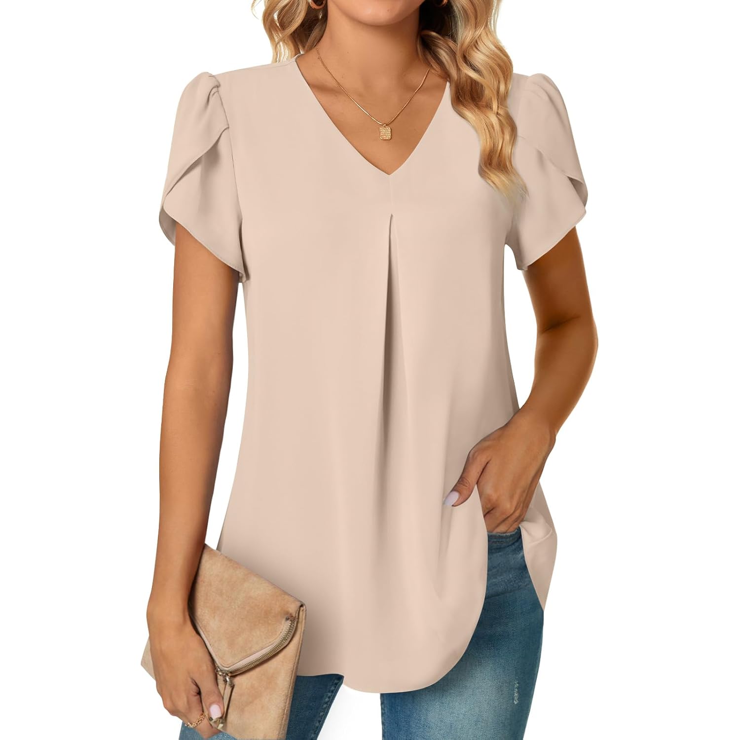 Women's Summer Tunic Tops Dressy Casual Chiffon Blouses Plus Size Short Sleeve T-Shirts for Leggings
