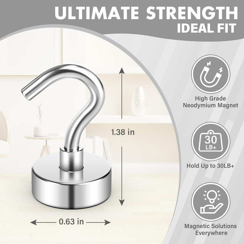 8 Pack Magnetic Hooks for Cruise Cabins, 25 LB Neodymium Magnets with Hooks, Heavy Duty Magnet Hooks for Hanging, Cruise Essentials 2026, Kitchen, Office, Towels, Curtains, Fridge (Silver)