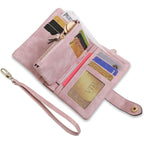 Topkull Bifold Small Rfid Soft Leather Ladies Trifold Wallets Billfolds Mini Wristlet Clutch Cute Zipper Coin Purse With Wrist Strap (Pink)