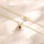 FANCIME 14K Solid Yellow Gold Birthstone Pendant Necklace for Women with Diamond Pear Shaped Teardrop Necklace Birthday Gifts for Mom Women Sterling Silver Chain 16" + 2" Extender
