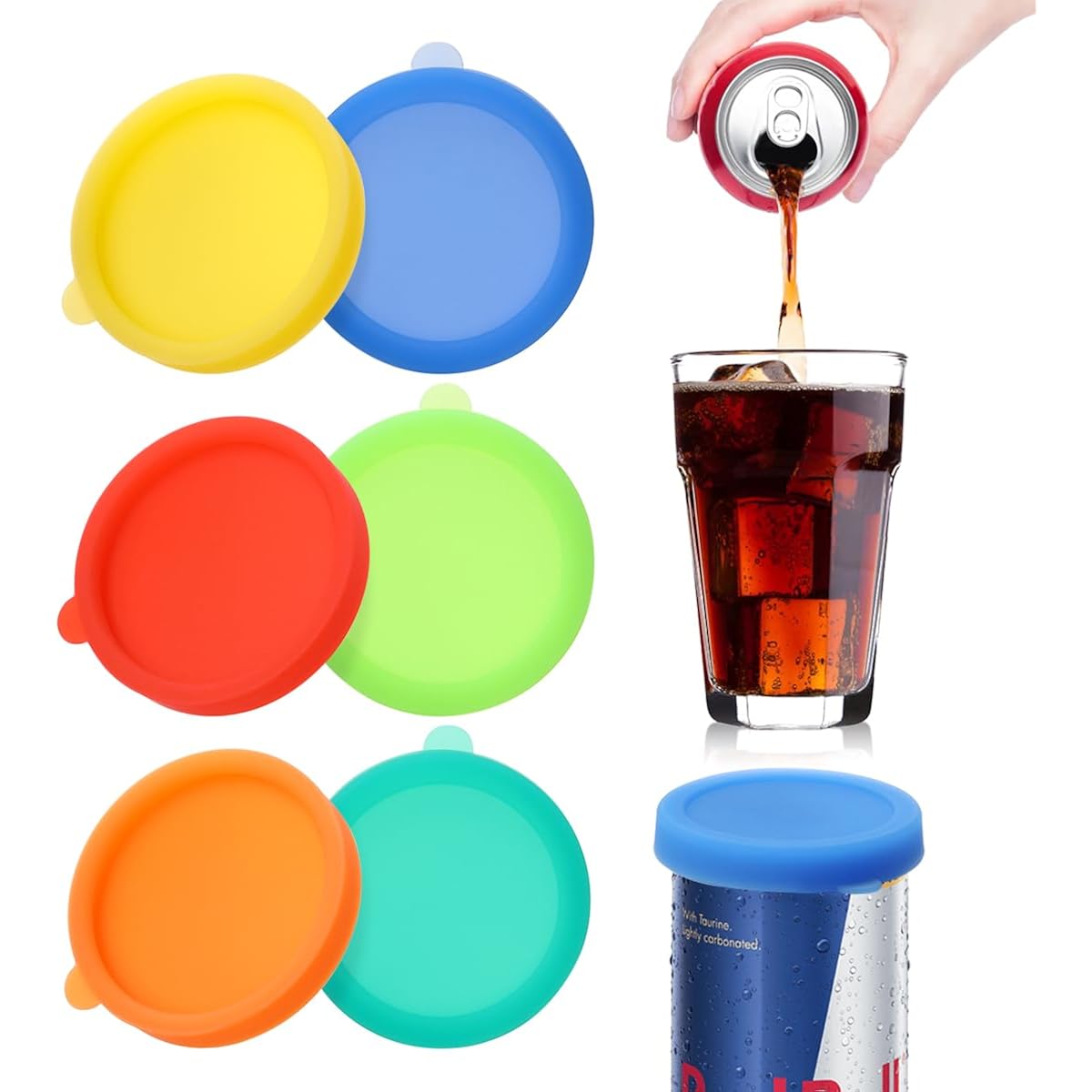 Aieve Silicone Soda Can Lids, Reusable Can Covers/Toppers for Soda, Can Saver for Soda, Pop, Coke, Beverage, Fits Slim Standard Mini Cans (6 Pack, Assorted, BPA-Free)