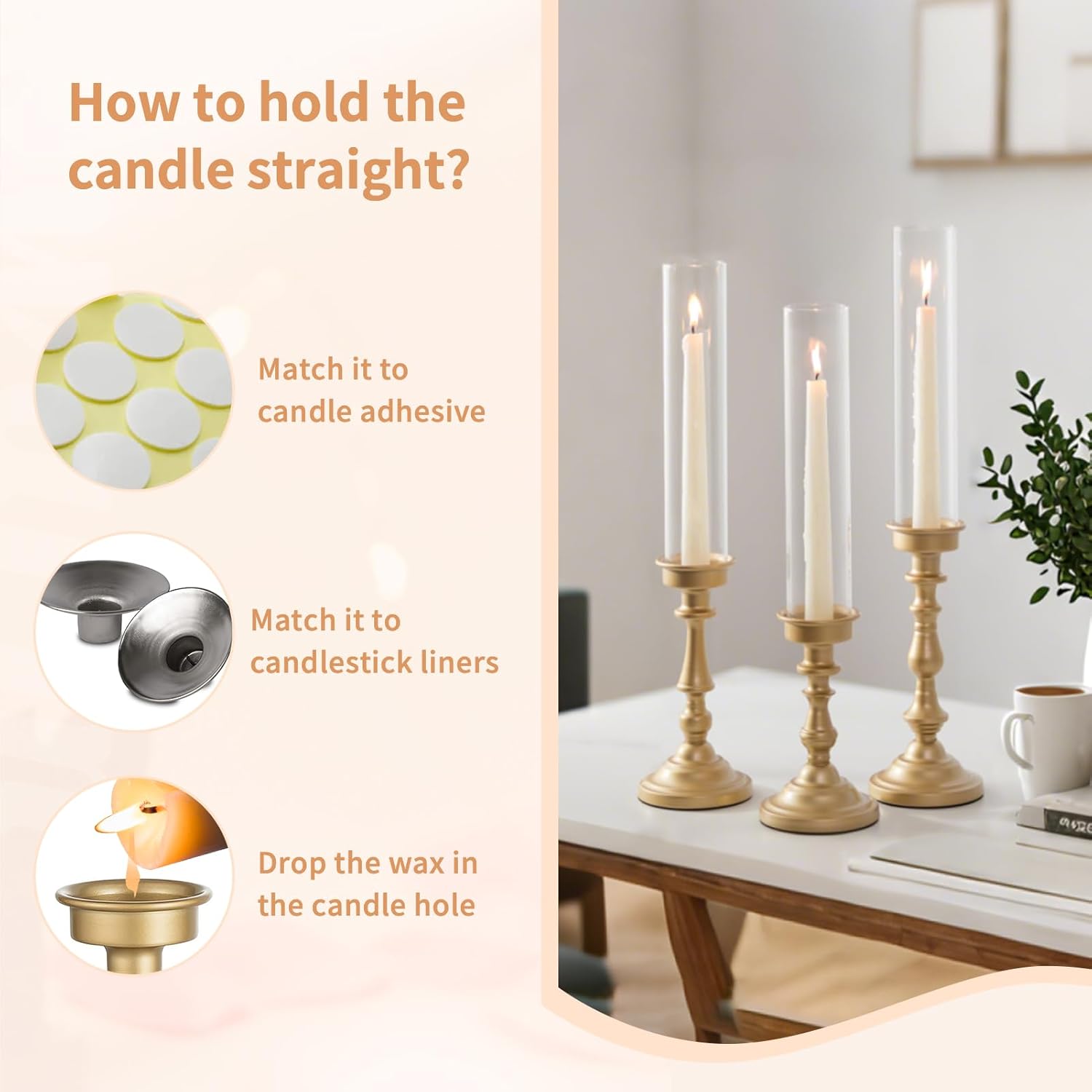 NUPTIO Hurricane Candle Holder for Centerpiece: Set of 3 Gold Candlestick Holders with Glass Shade - Vintage Taper Candleholder for Christmas Dining Table Fireplace Mantle Decor