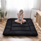 Maxyoyo Japanese Floor Mattress Futon Mattress, 4" Thicken Tatami Mat Sleeping Pad Foldable Roll Up Mat Boys Girls Dormitory Pad Kids Floor Lounger, Black, Full