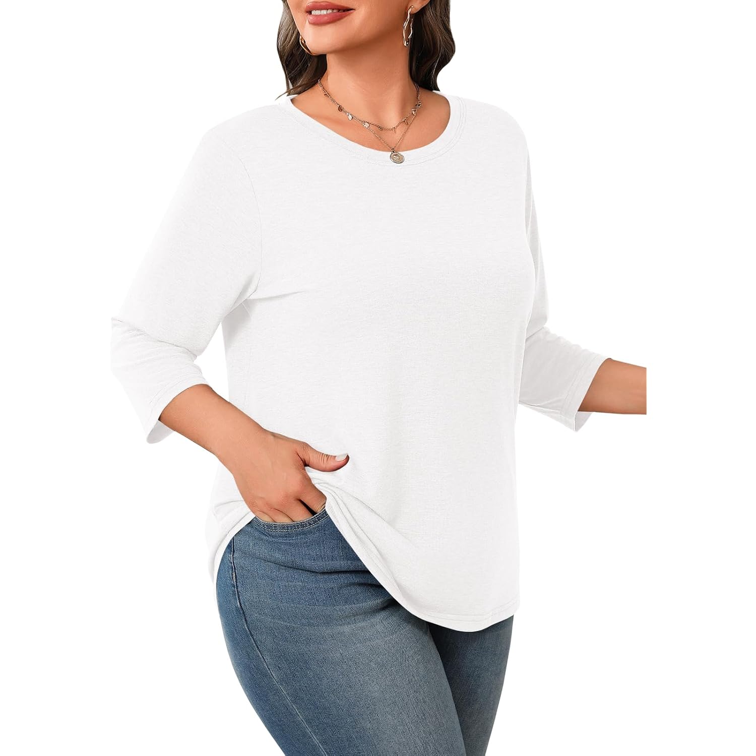 Beautife Plus Size Tops for Womens 3/4 Sleeve Casual T Shirts Loose Fit Tunic Blouse