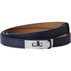 Ovekaut Women Skinny Leather Belt Solid Color Alloy Turn Lock Adjustable Waistband for Dresses Jeans Coats