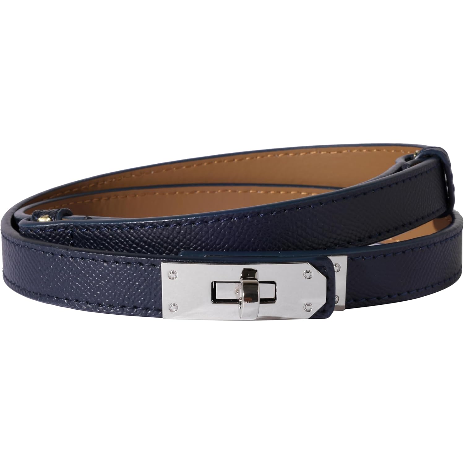 Ovekaut Women Skinny Leather Belt Solid Color Alloy Turn Lock Adjustable Waistband for Dresses Jeans Coats
