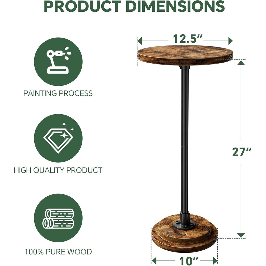 Simple Trending Small Side Table, Round Drink Table, Sofa End Table for Living Room, Coffee Tables for Bedroom, Rustic Brown