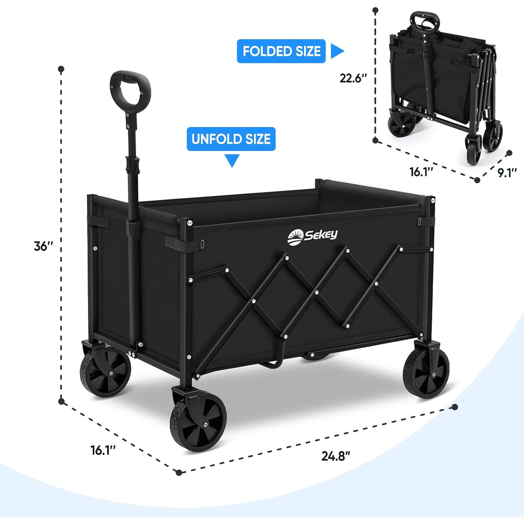 Sekey Wagon Cart With Wheels With 220Lbs Capacity,Heavy Duty Wagon Carts Foldable,Lightweight Utility Portable Cart For Grocery, Shopping, Garden, Camping. Black