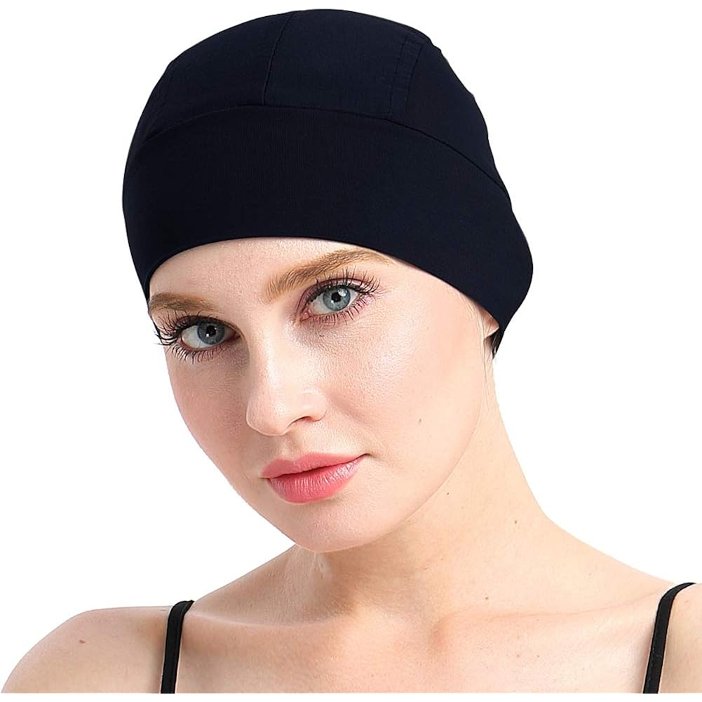 FocusCare Sleep Cap for Hair Loss Home Head Cover for Chemo Women Black