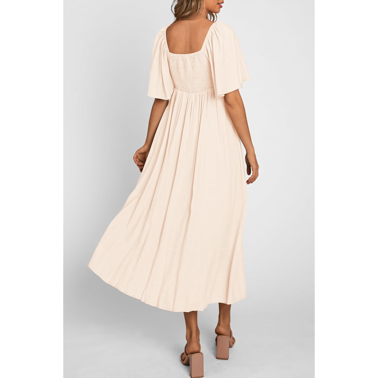Prettygarden Summer Dress For Women 2026 Casual Short Sleeve Bow Tie V Neck Ruffle Midi Flowy Dresses