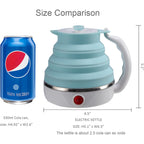 Travel Foldable Electric Kettle, Collapsible Electric Kettle Food Grade Silicone Small Pot Boiling Water,Dual Voltage（600Ml,110-220V Us Plug） (Blue)