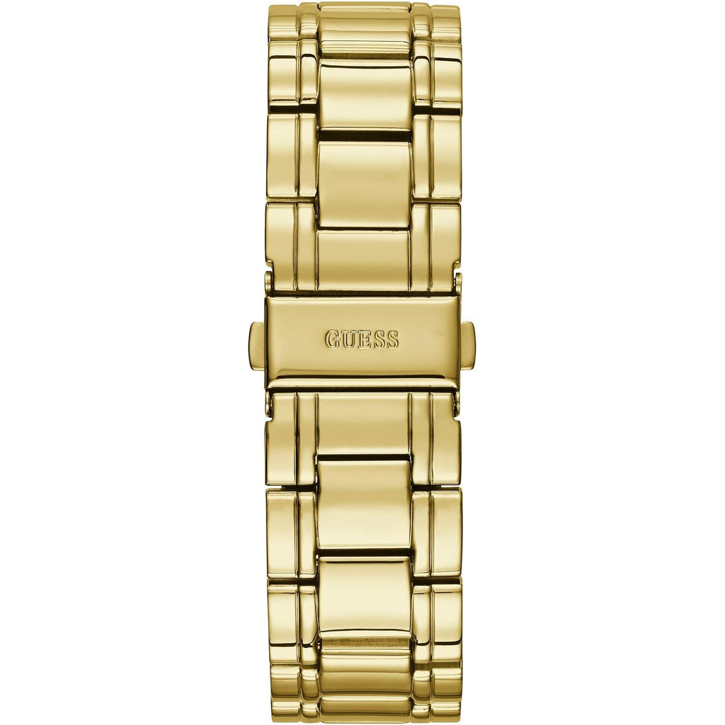 Guess Women'S Gold-Tone Stainless Steel Crystal Embellished Bracelet Watch With Day, Date + 24 Hour Military/Int'L Time. Color: Gold-Tone (Model: U0628L2)