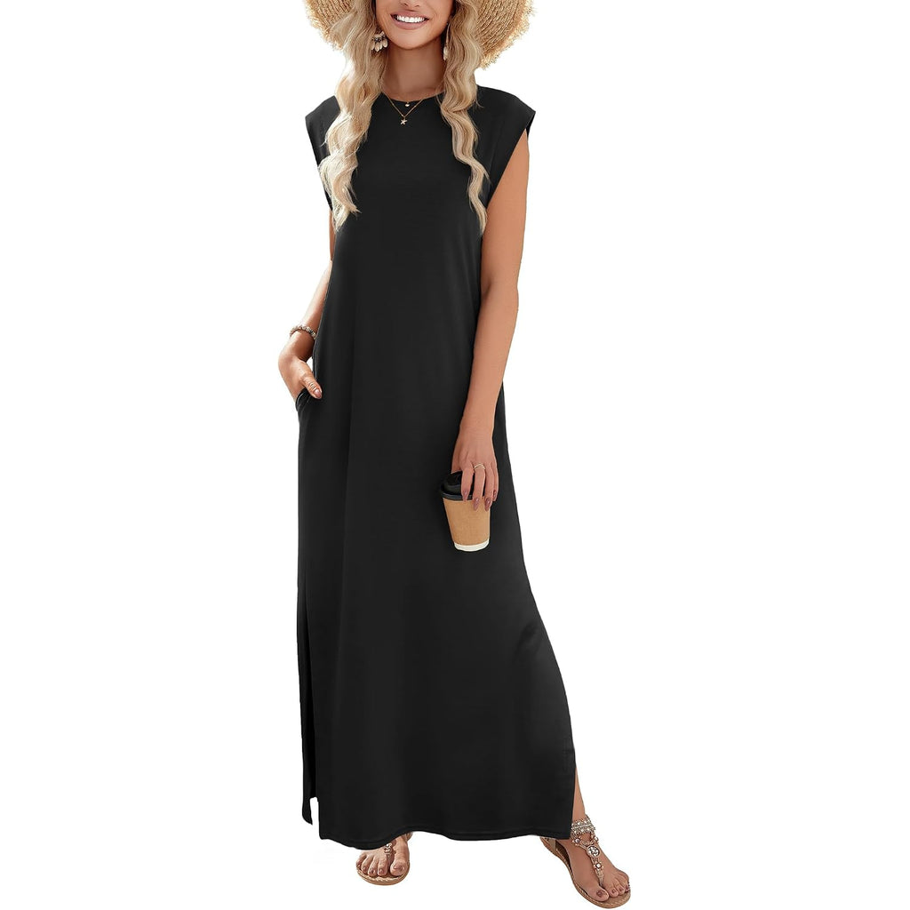 Zeagoo Summer Dresses For Women 2026 Long Maxi Sundresses Loose Split Wrinkle-Free Beach Travel Vacation Clothes