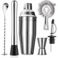 Zpufaw 6-Piece Cocktail Shaker Set 24Oz Shaker Strainer Muddler Jigger Mixing Spoon Pour Spout Bartender Kit Stainless Steel Bar Set Housewarming Gift
