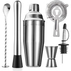 Zpufaw 6-Piece Cocktail Shaker Set 24Oz Shaker Strainer Muddler Jigger Mixing Spoon Pour Spout Bartender Kit Stainless Steel Bar Set Housewarming Gift